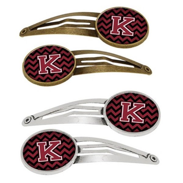 Carolines Treasures Letter K Chevron Garnet and Black Barrettes Hair Clips, Set of 4, 4PK CJ1052-KHCS4